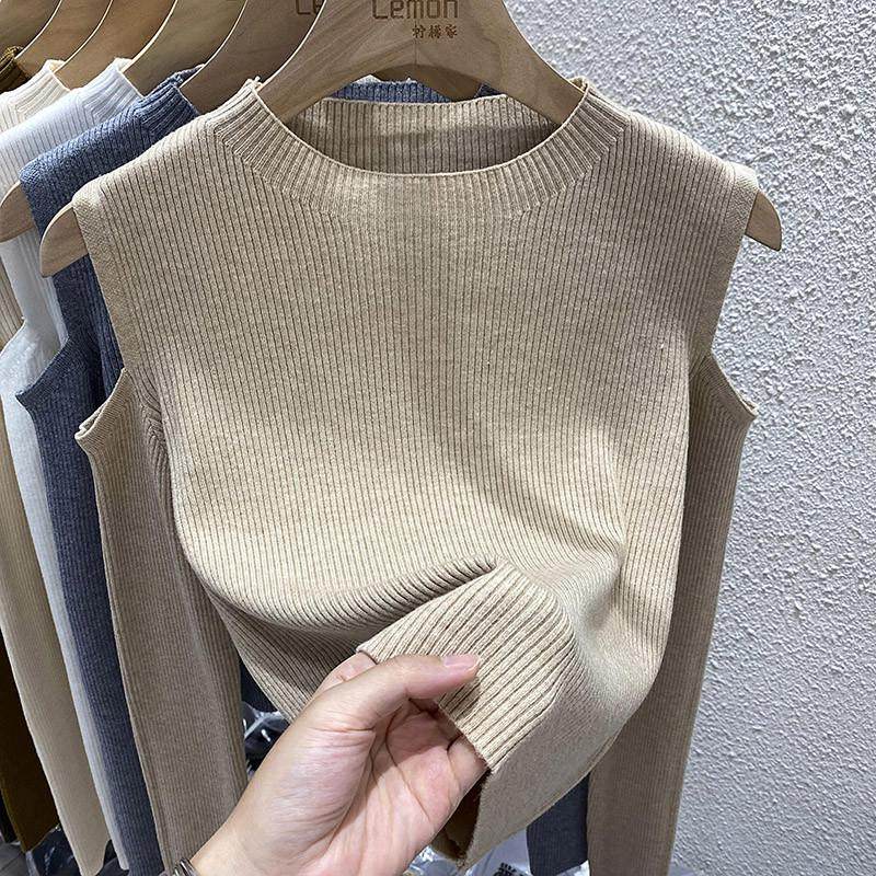 2025早春黑色镂空衫女红色露肩短款显瘦内搭打底毛衣,女装/女士精品,时尚防晒服,淘宝优惠券,粉丝福利购,淘宝优惠卷