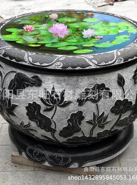 石雕鱼缸年年有余仿古广场花盆养鱼缸荷花缸青石庭院阳台水缸景观