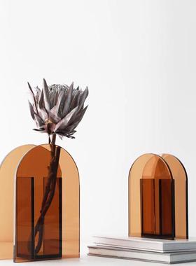 现代简约轻奢餐桌摆件摆件饰品软装北欧客厅圆月花器拱门水晶花瓶