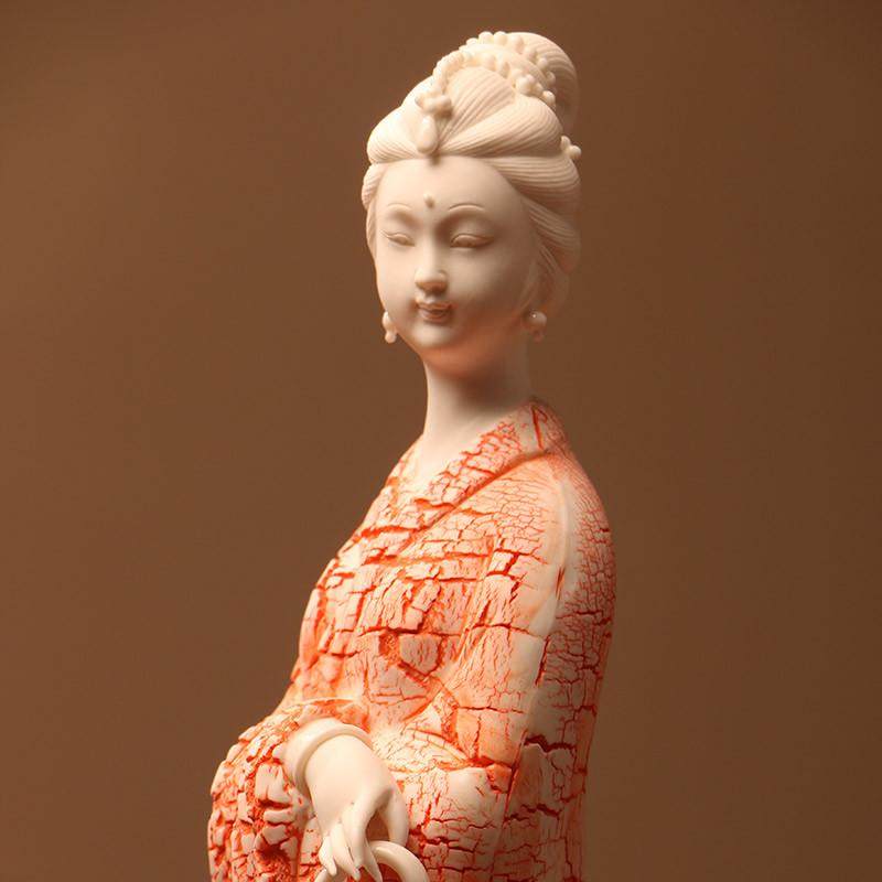 热销陶瓷仕女客厅电视柜摆件中国风古典美女高档瓷雕工艺品人物装