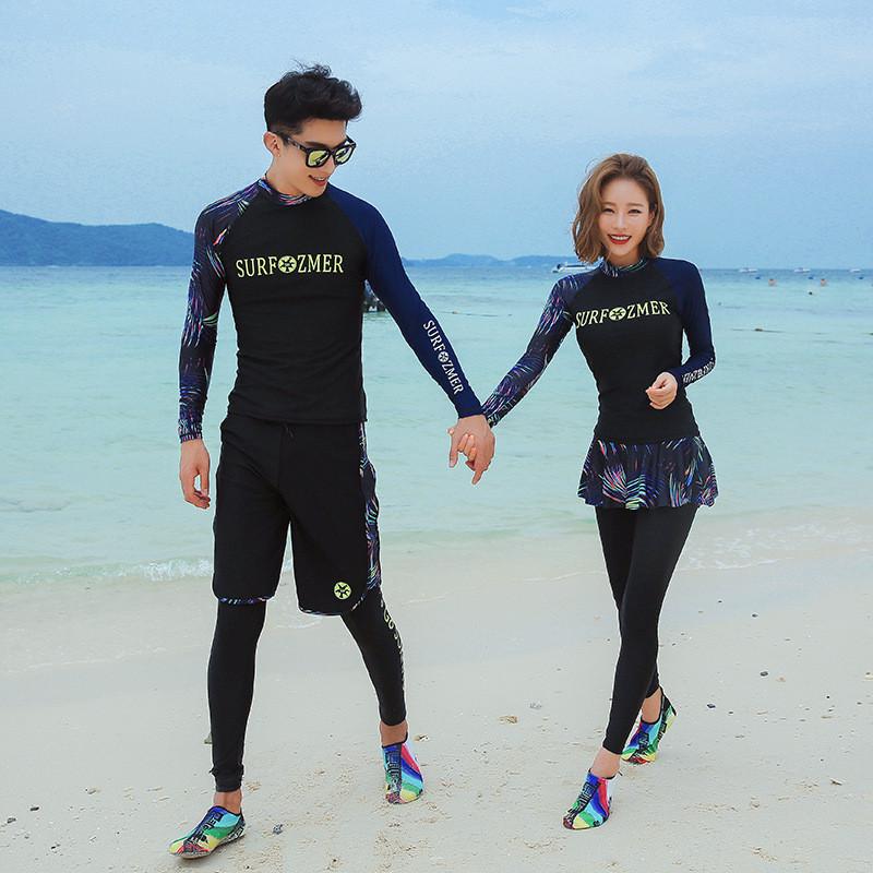 情侣防晒潜水服女分体显瘦男水母衣浮潜冲浪长袖长裤裙式保守泳衣