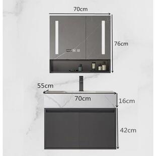 智能镜柜岩板热弯一体无缝陶瓷双盆浴室柜组合可丽耐一体盆洗脸柜