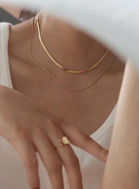 与瑜饰品双层蛇骨链女扁粗细网红爆款简约欧美钛钢镀金choker项圈
