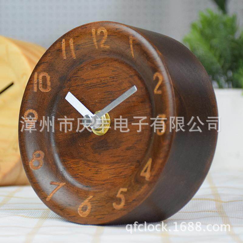 简约时尚床头静音小时钟卧室木质实木台钟学生座钟创意原木时钟表