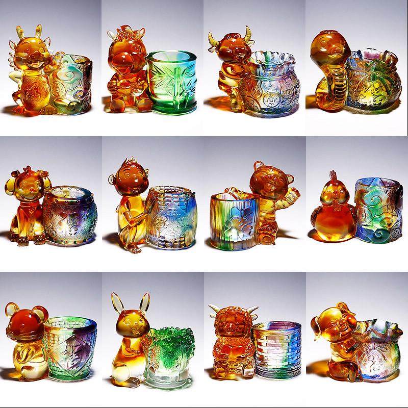 十二生肖琉璃笔筒办公室水晶装饰小摆件鼠牛虎兔龙蛇马羊猴鸡狗猪,家居饰品,装饰摆件,淘宝优惠券,粉丝福利购,淘宝优惠卷