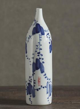 新中式禅意古风青花瓷瓷器茶室花器客厅名宿家居插花装饰花瓶摆件