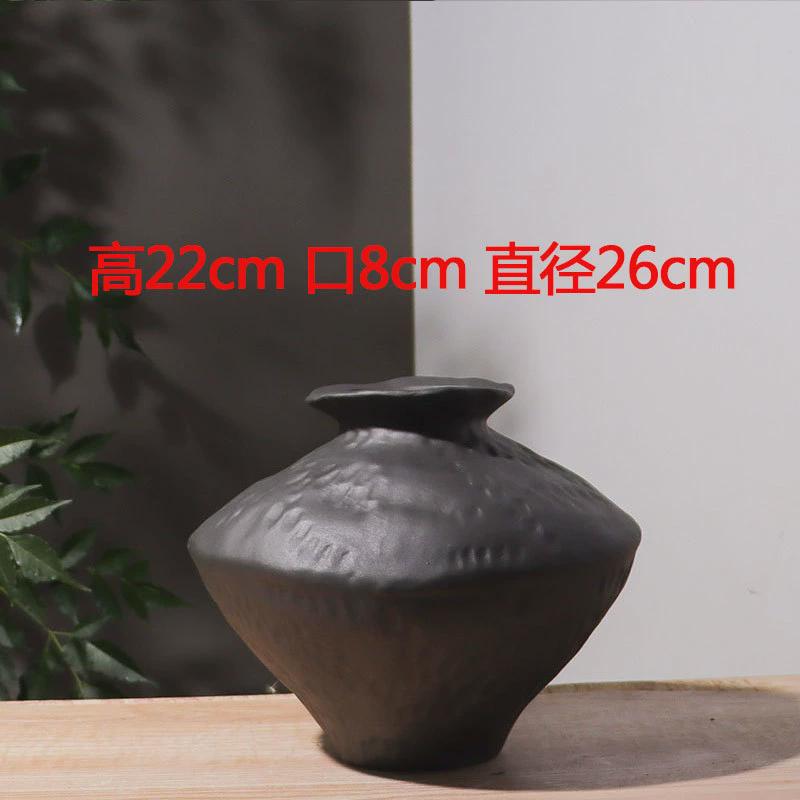 黑色民宿粗陶瓶插花复古怀旧手工陶瓷花瓶酒店侘寂风禅意摆件