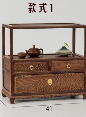 红木鸡翅木小博古架带抽屉茶水柜餐边柜桌面工艺品茶具收纳展示柜