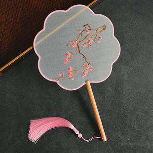新品中国风古典古风长柄双面刺绣机绣团扇汉服旗袍走秀拍照复古风