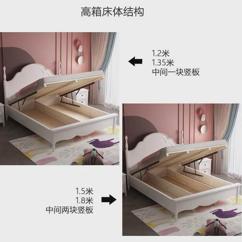 iyr7美式简约房全实木公主床主卧1.8m双人床1米5儿童床女孩白色单