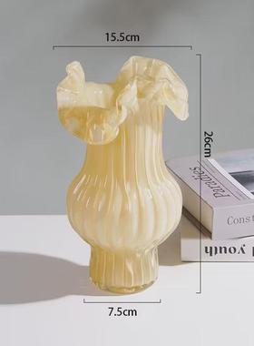 欧式现代简约奶油玻璃花瓶高级感家用水培插花客厅桌面摆件美花盆