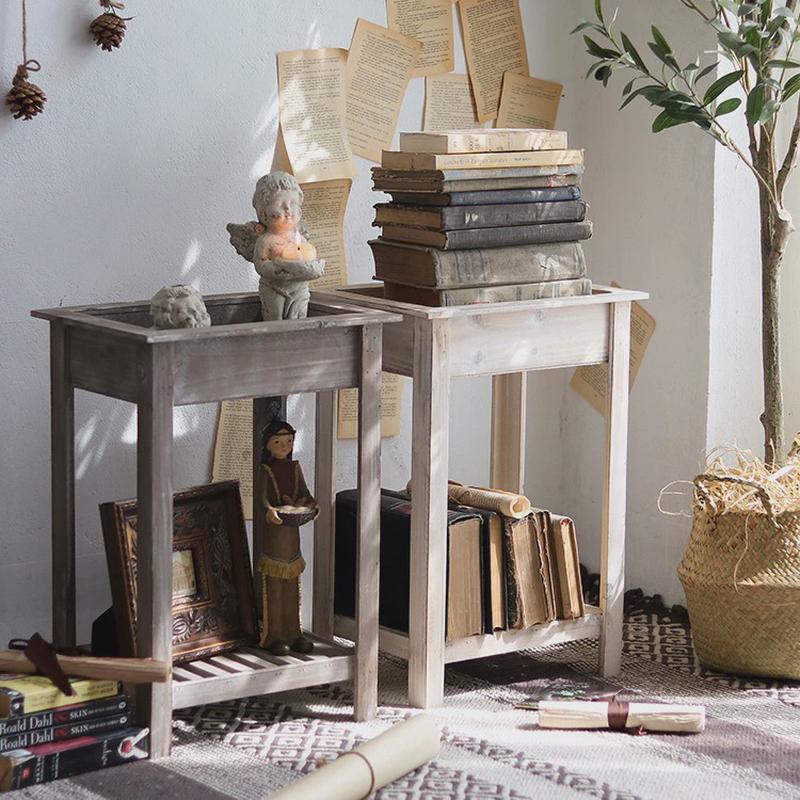 热销复古花架多功能木质花台装饰组合多层收纳架花园阳台杂货zakk