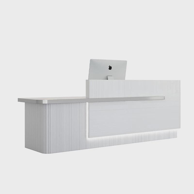 吧台现代简约公司前台桌收银迎宾台异型前台接待台烤漆白色办公桌