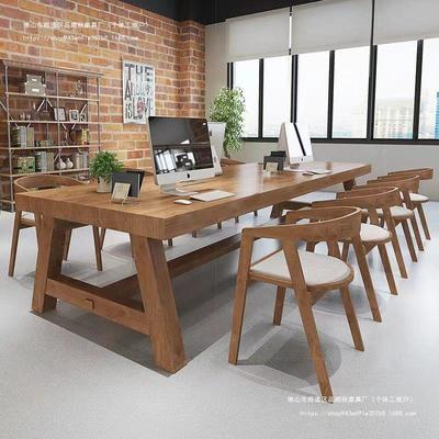 实木会议桌简约现代长条桌洽谈桌椅组合大班台培训桌电脑桌办公桌