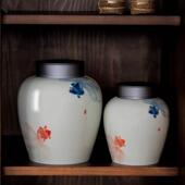 艺虹陶瓷铝合金仿锡盖密封茶叶罐复古手绘年年有余茶叶罐