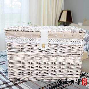 带盖藤编收纳箱柳编收纳筐带锁扣编制杂物箱藤筐篮子储物箱整理箱