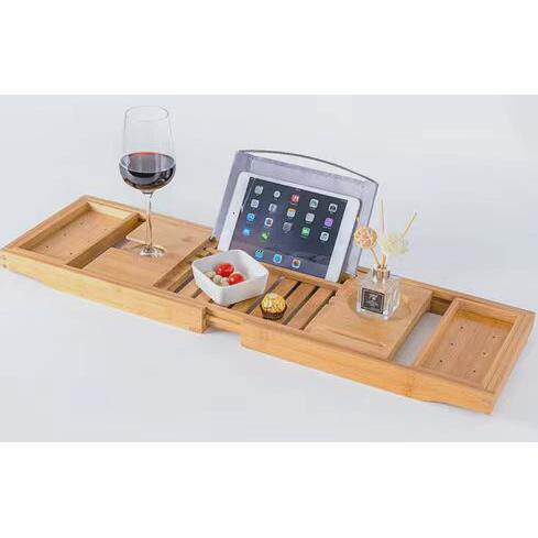 竹制可伸缩浴室民宿浴缸托盘架泡澡手机平板置物架防滑竹木浴缸架