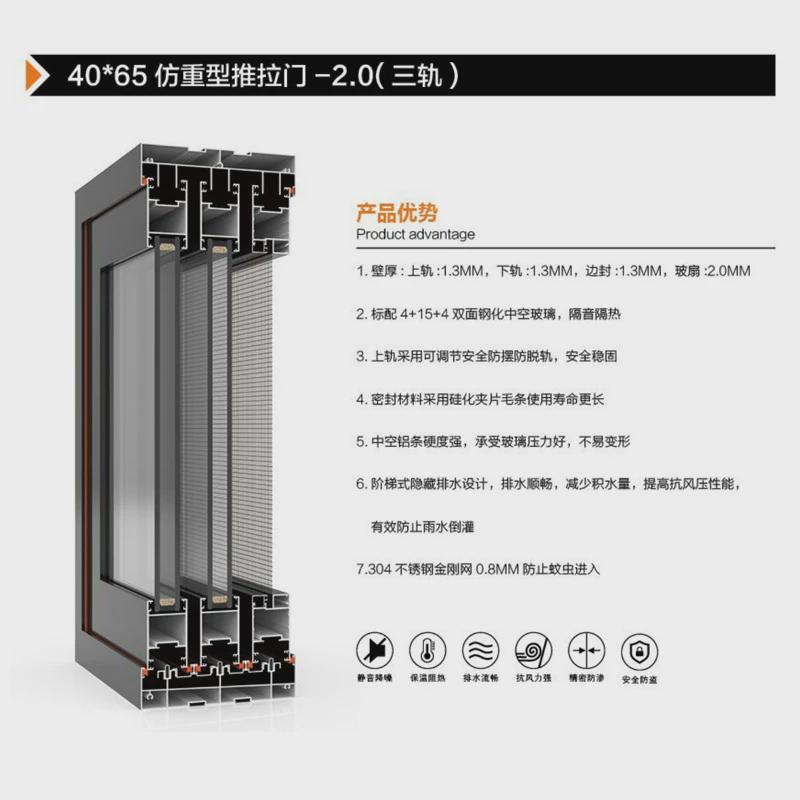 跨境别墅客厅铝合金门窗隔音推拉式玻璃门推拉门厨房二三轨隔断