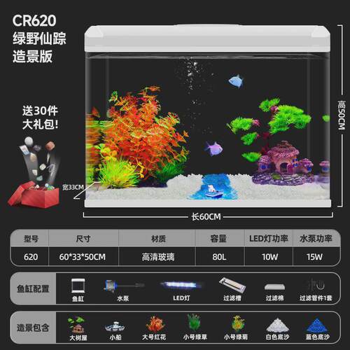 鱼缸客厅小型2024新款家用水族箱生态热弯桌面玻璃造景金鱼缸懒人