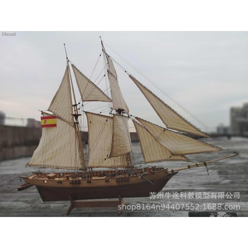 厂家供应1:100哈尔科木质拼装古帆船模型