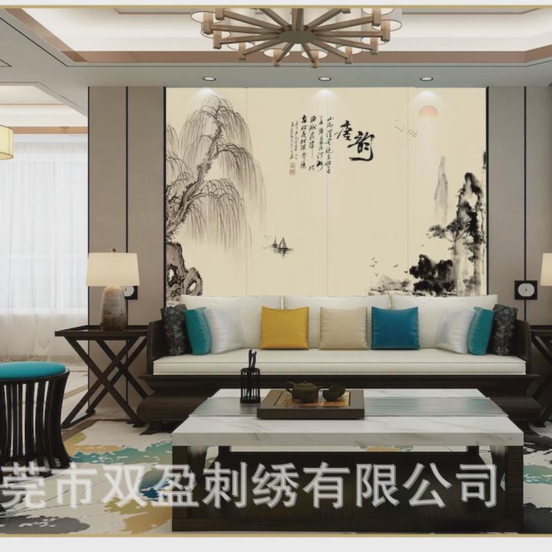 电视背景墙刺绣硬包新中式刺绣现代客厅卧室软包浮雕花鸟北欧2021