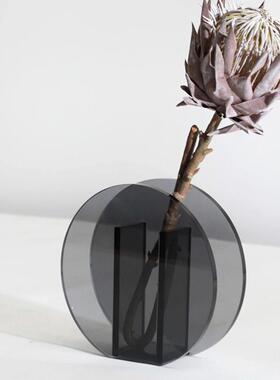 现代简约轻奢餐桌摆件软装摆件饰品北欧客厅圆月花器拱门水晶花瓶