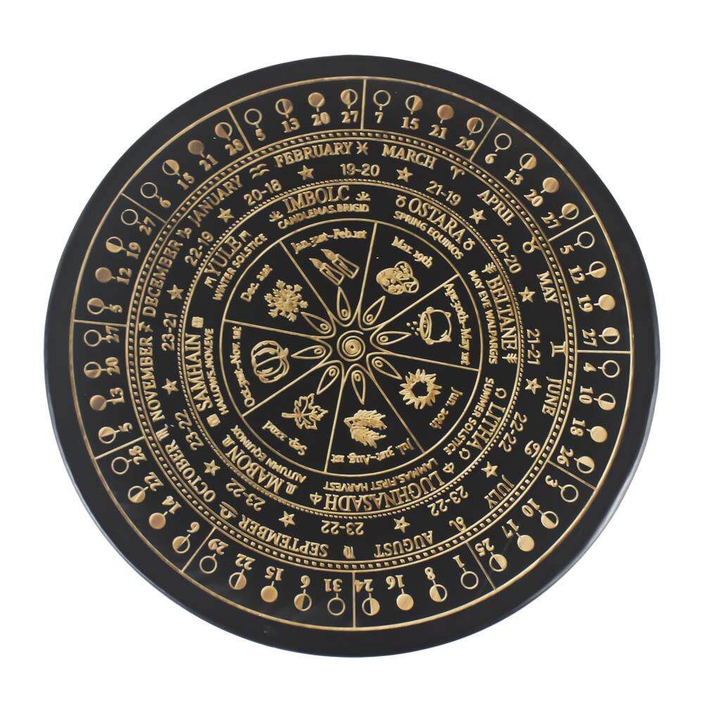 祭坛星盘月相月历游戏盘水晶日历盘节气木制摆板祈祷仪式轮盘雕刻