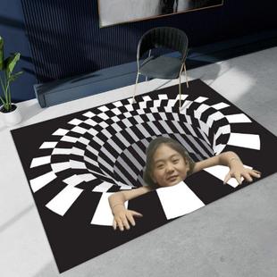 立体3d视觉地毯黑白陷阱错觉地毯办公室家用客厅脚垫搞怪地垫 新款