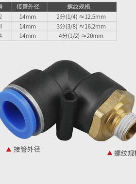 气管快速接头90弯头pl8-02外螺纹10-03气动直角快插度4-m5/6-01犇