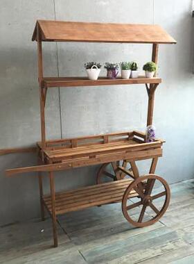 7wlo田园木质花车花架置物架花店复古陈列展架多功能橱窗装饰推