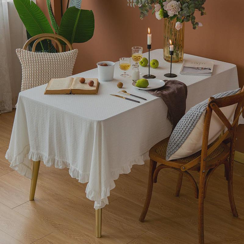 木耳边提花桌布纯色水洗棉布艺现代简约茶几家用餐桌桌布餐厅盖巾