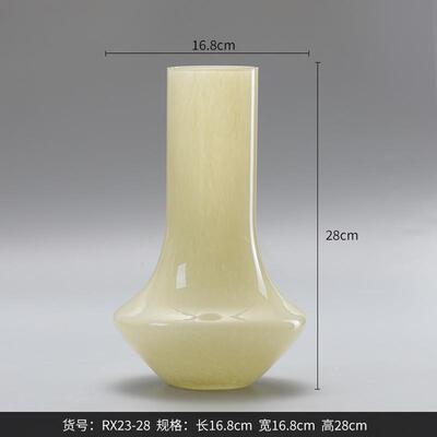 博西家居奶黄色中古风高级感玉质玻璃花瓶ins软装长颈家居摆件