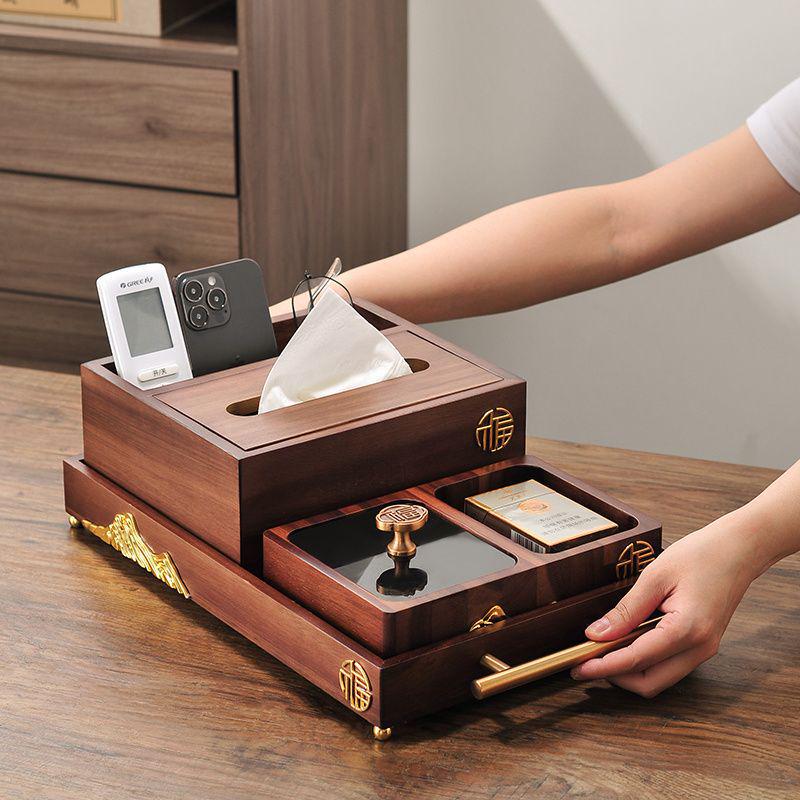 热销实木轻奢抽纸盒高档新中式纸巾盒桌面茶几收纳客厅家用托盘套