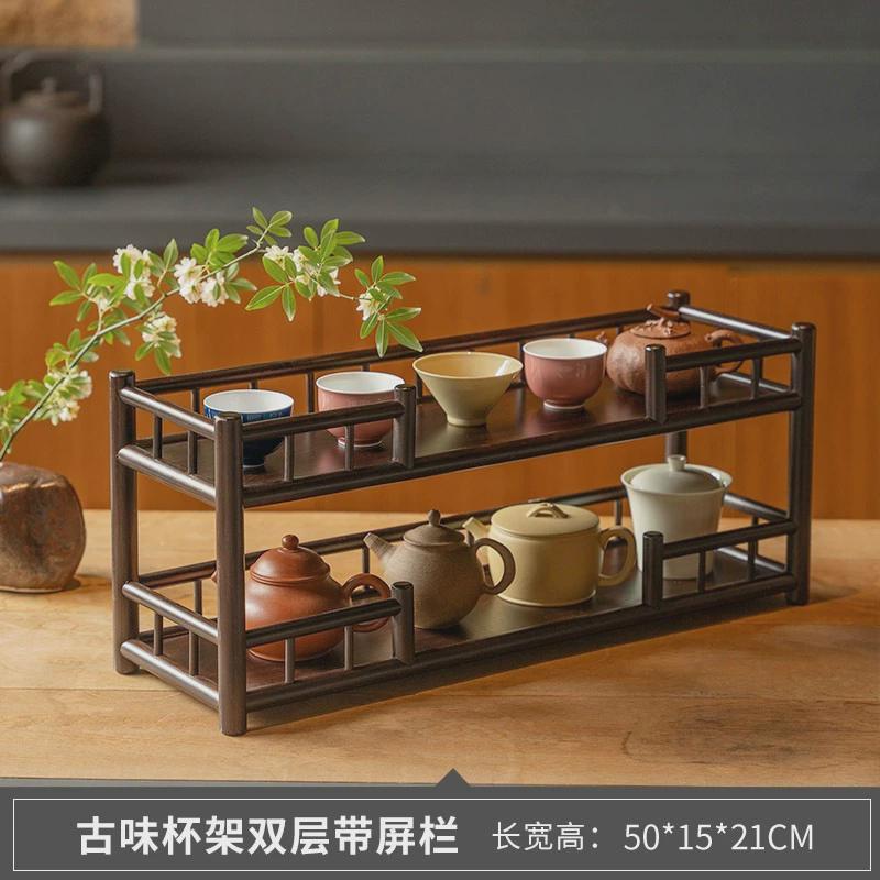 茶台博古架实木摆件茶杯架茶桌台面置物架桌面茶新中式杯架子新品