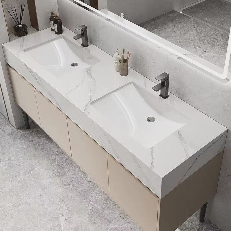 简约岩板双盆落地式浴室柜组合公共卫生间智能洗漱洗手台