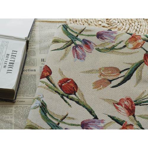 色织复古郁金香仿麻美式加厚提花布油画质感抱枕包包沙发布料现货