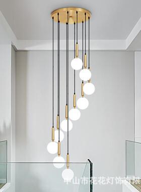 北欧风格别墅楼梯吊灯复式楼玻璃长吊灯简约现代公寓大厅跃层灯具