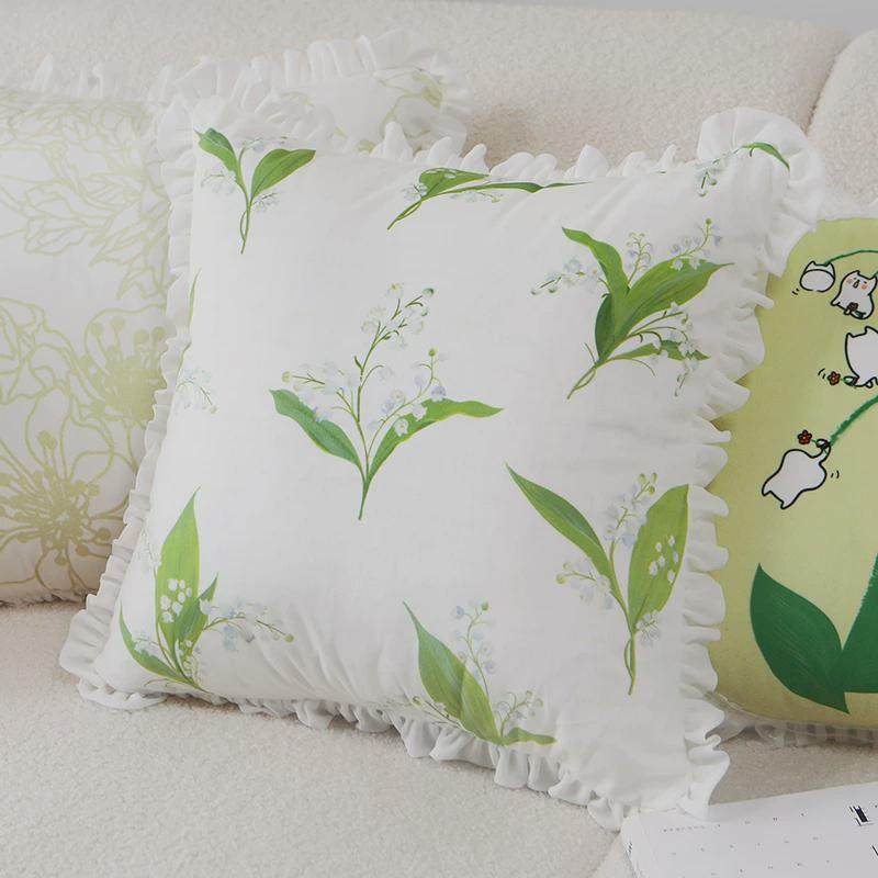 kbq1设计铃兰抱枕田园复古法式绿色清新棉麻靠枕沙发靠包靠垫ins