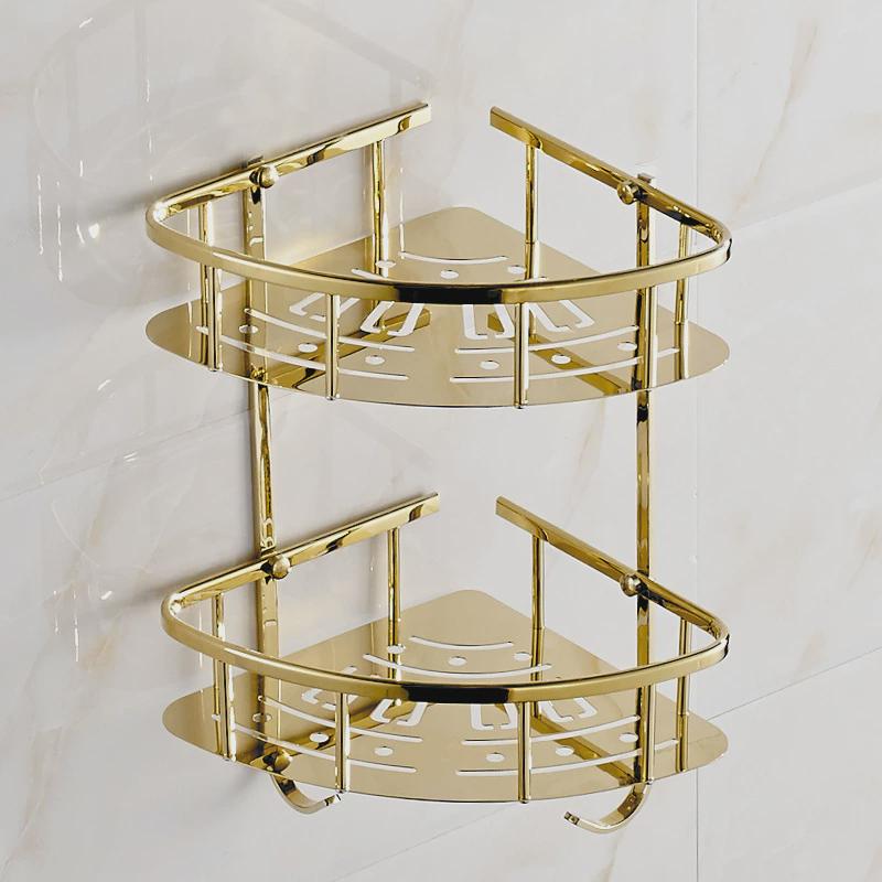 浴室角架挂件双层三角蓝电镀全铜卫生间置物架壁挂墙上收纳架