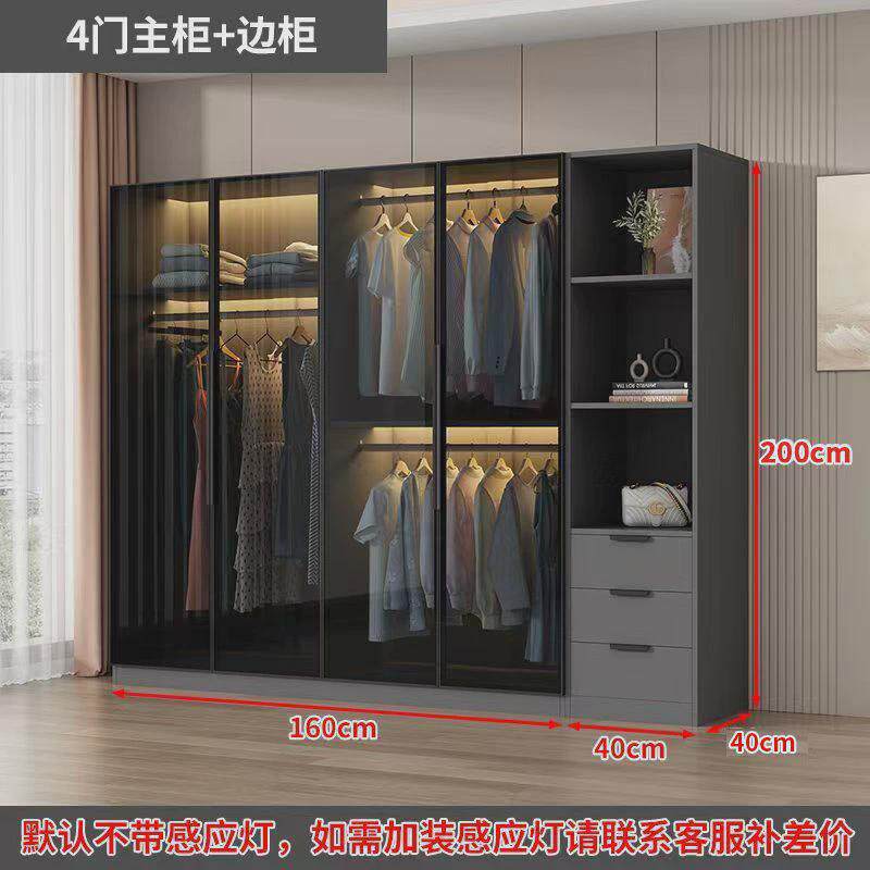 轻奢衣柜家用衣橱玻璃门双开门卧室衣架欧式储物制衣帽间玻璃柜