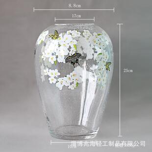 新中式白樱蝶恋花气泡玻璃花瓶玉兰花高级感小众玄关客厅插花摆件