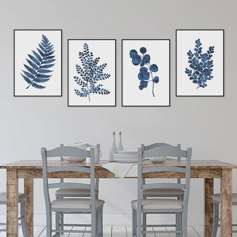 现代北欧客厅植物挂画四连叶子装饰画画芯批发家居画植物加工直销
