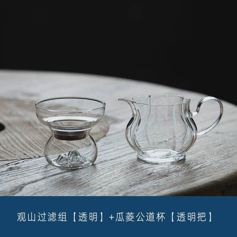 公道杯带柄耐热玻璃公杯分茶器梅花形高档茶具手柄瓜棱三件套