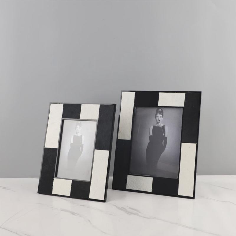 现代简约黑白拼接相框马毛桌面摆件客厅卧室床头柜书房家居装饰品
