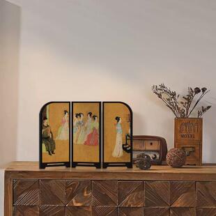 《宫廷乐师图》桌面新中式小屏风摆件玄关小摆画中古风卧室装饰画