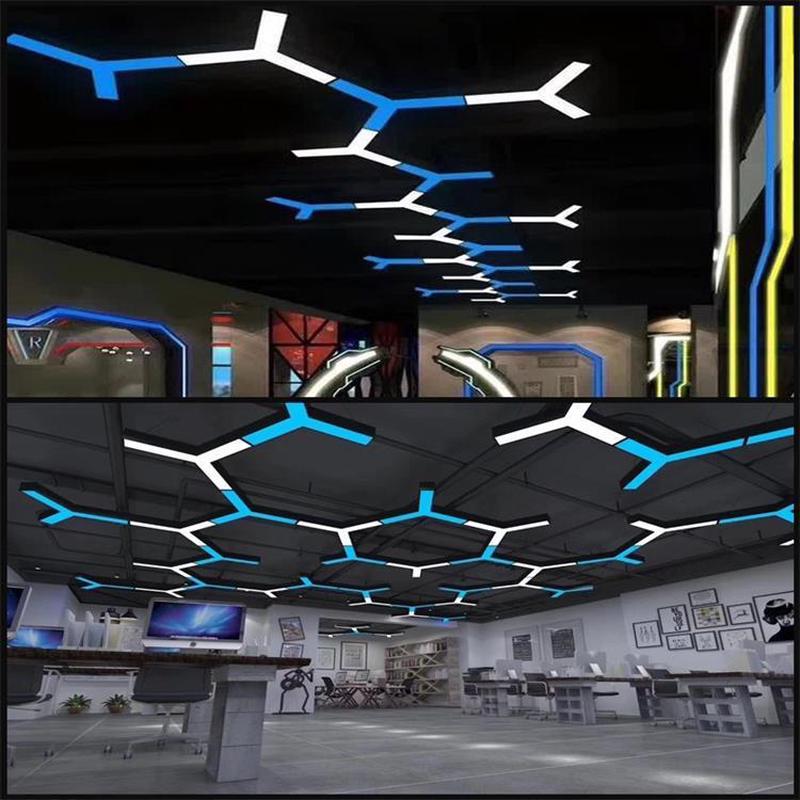吊线灯六边形led办公吊灯创意异型y形灯健身房照明圆形办公造型灯