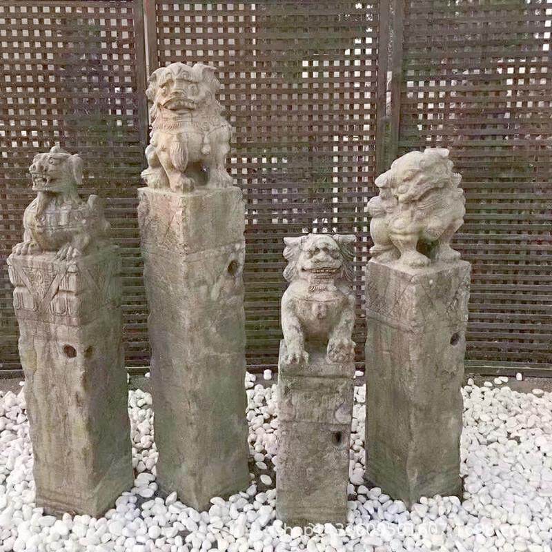 拴马桩石雕狮子青石仿古做旧拴马柱新中式石柱子庭院门口摆件