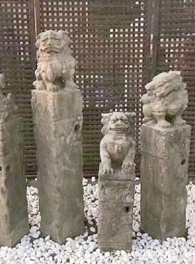 拴马桩石雕狮子青石仿古做旧拴马柱新中式石柱子庭院门口摆件