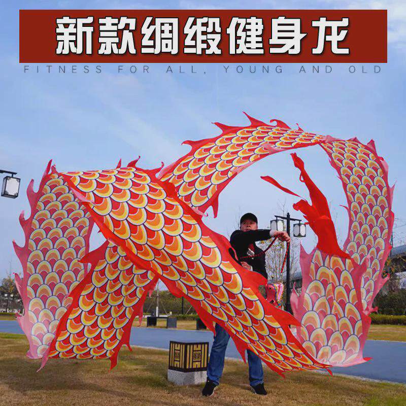 Y*舞龙彩带健身新款广场舞手甩龙衣龙身飘带耍龙头道具表演中国成