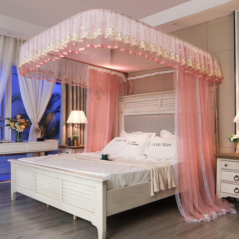 86M0导轨蚊帐伸缩升降u型轨道三开门家用不打墙公主风落地双层2米